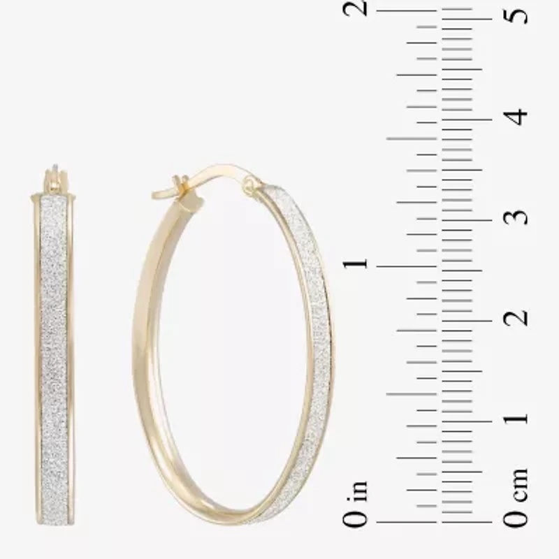 14K Yellow Gold Oval Glitter 36mm Hoop Earrings