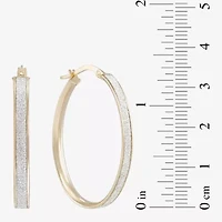 14K Yellow Gold Oval Glitter 36mm Hoop Earrings