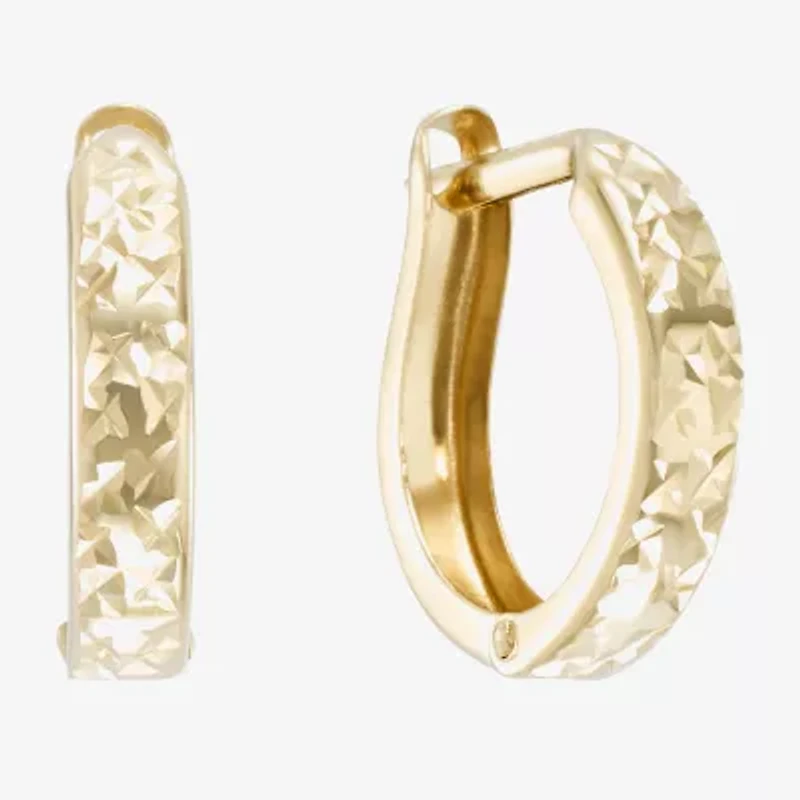 Diamond-Cut 14K Yellow Gold 12.35mm Hinged Hoop Earrings