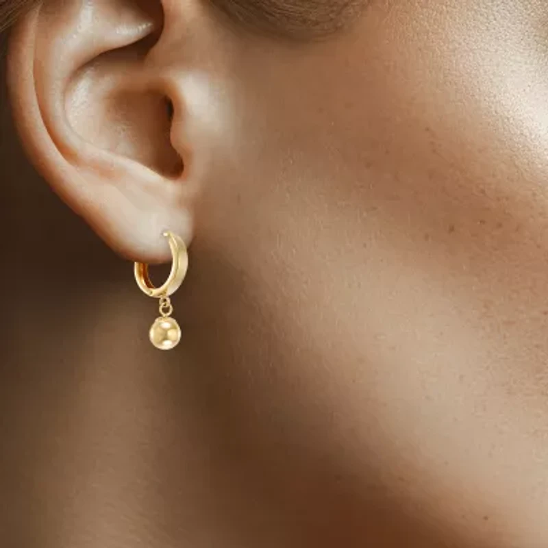 14K Yellow Gold 22.4mm Hinged Hoop w/Ball Drop Earrings