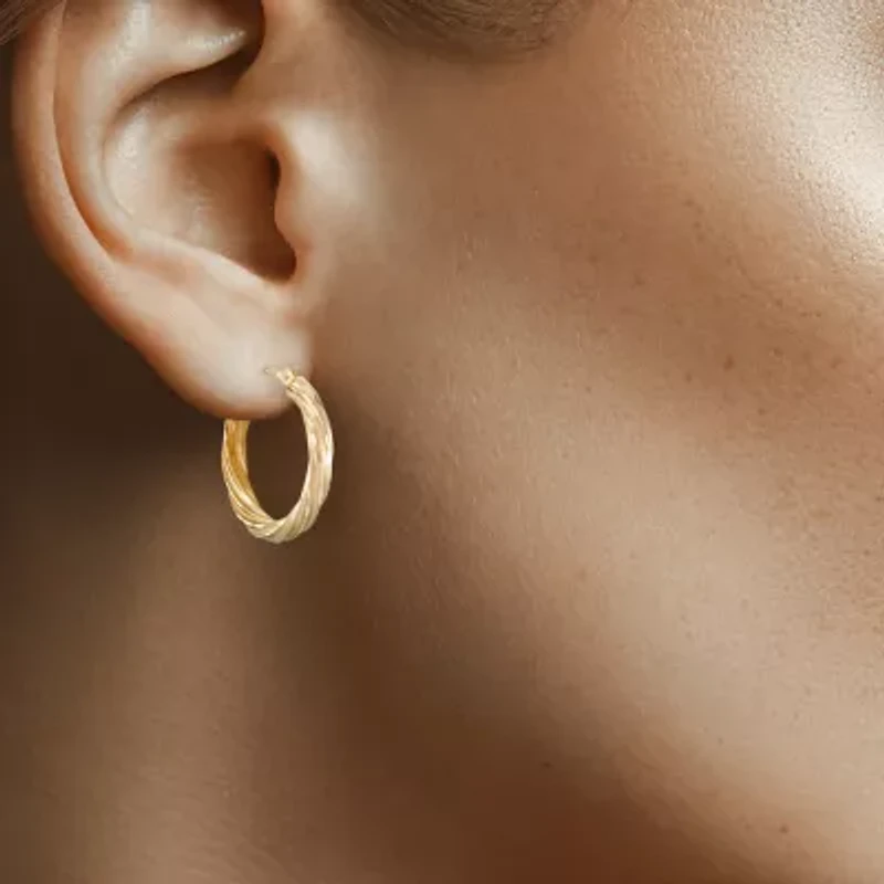 Diamond-Cut 14K Yellow Gold 15mm Twisted Hoop Earrings
