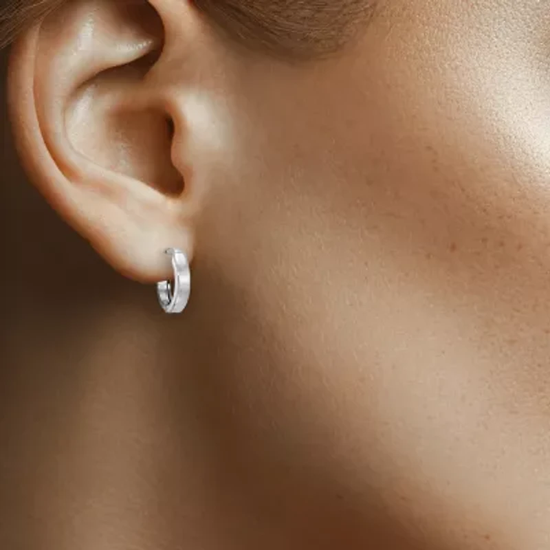 14K White Gold 12.35mm Hinged Square-Edge Hoop Earrings