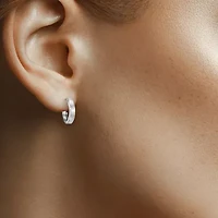 14K White Gold 12.35mm Hinged Square-Edge Hoop Earrings