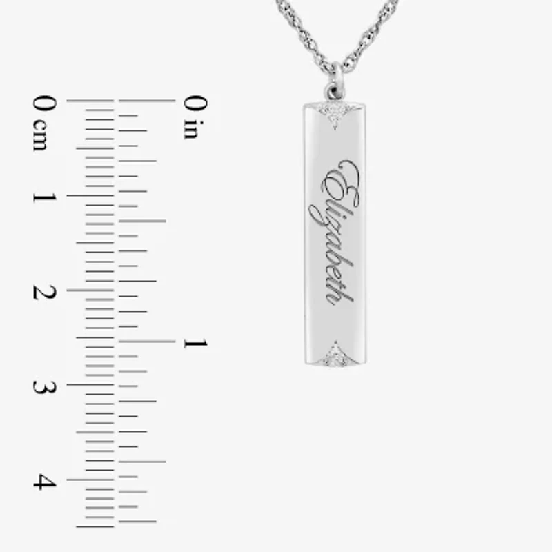 Personalized Name Womens Diamond Accent Natural White 10K Gold Bar 18 Inch Necklace