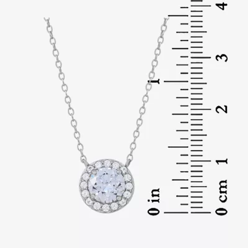 Womens /3 CT. T.W. White Zirconia Sterling Silver Round 18 Inch Pendant Necklace