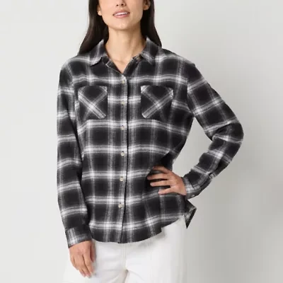 a.n.a Plaid Womens Long Sleeve Cuffed Regular Fit Tall Button-Down Shirt