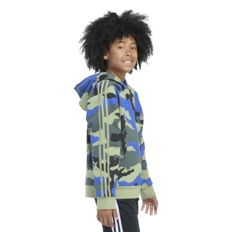 adidas Big Kid Boys Long Sleeve Embroidered Fleece Active Hoodie