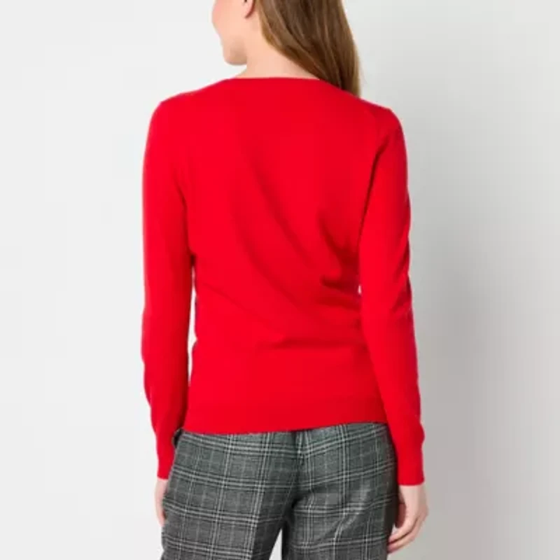 Worthington Womens V Neck Long Sleeve Pullover Sweater