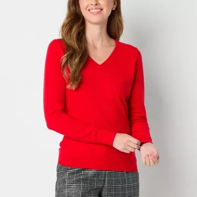 Worthington Womens V Neck Long Sleeve Pullover Sweater