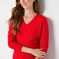 Worthington Womens V Neck Long Sleeve Pullover Sweater
