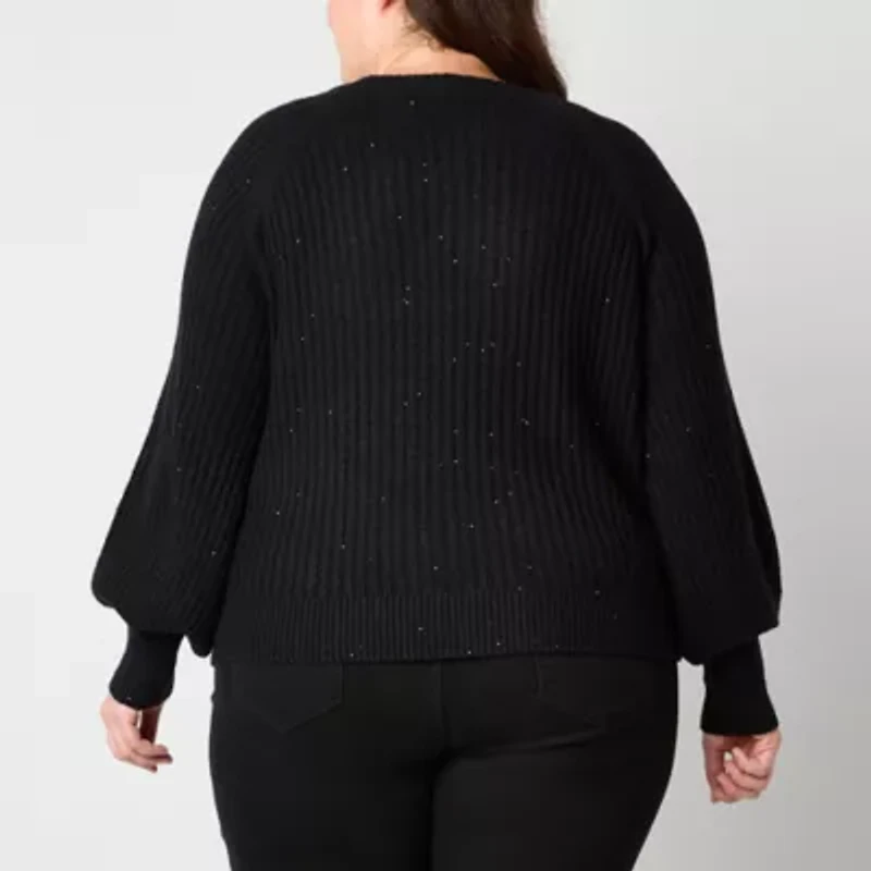 Liz Claiborne Plus Womens Crew Neck Long Sleeve Pullover Sweater