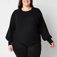 Liz Claiborne Plus Womens Crew Neck Long Sleeve Pullover Sweater