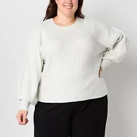 Liz Claiborne Plus Womens Crew Neck Long Sleeve Pullover Sweater