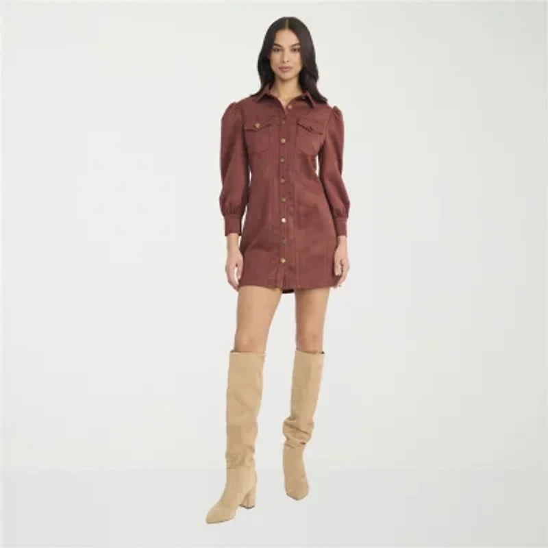 Clover And Sloane Womens Long Sleeve Shirt Dress