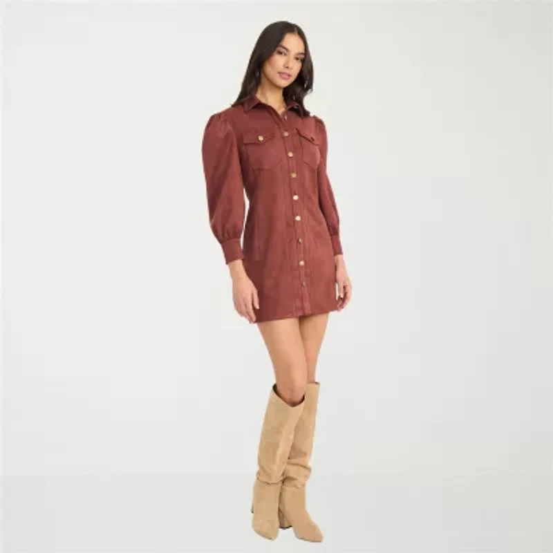 Clover And Sloane Womens Long Sleeve Shirt Dress
