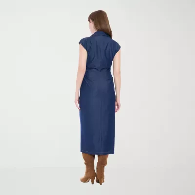 Clover And Sloane Womens Sleeveless Midi Sheath Dress