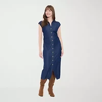 Clover And Sloane Womens Sleeveless Midi Sheath Dress