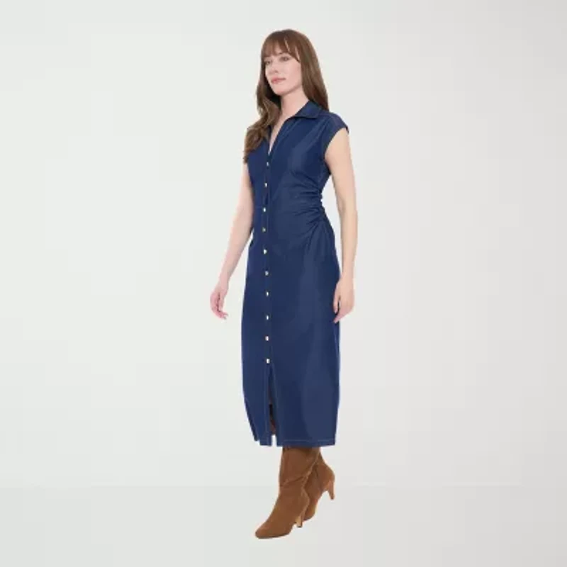Clover And Sloane Womens Sleeveless Midi Sheath Dress