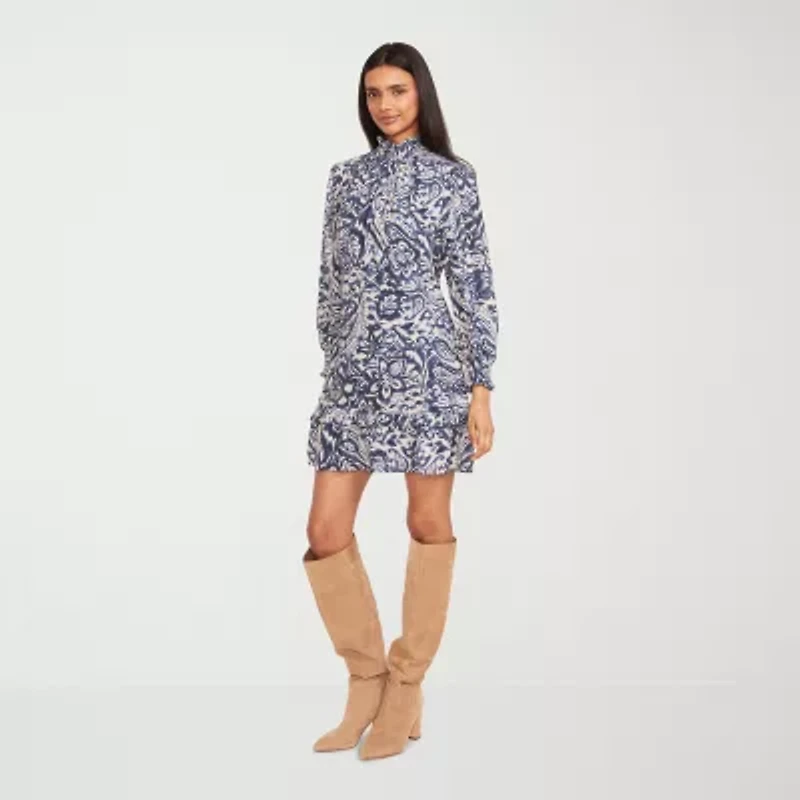 Clover And Sloane Womens Long Sleeve Abstract Shift Dress