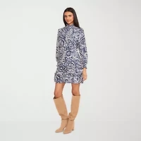 Clover And Sloane Womens Long Sleeve Abstract Shift Dress