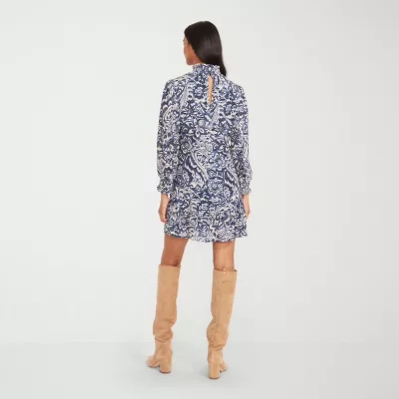 Clover And Sloane Womens Long Sleeve Abstract Shift Dress
