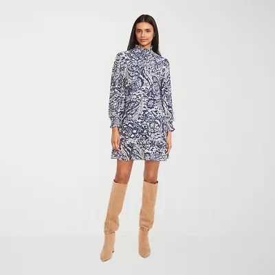 Clover And Sloane Womens Long Sleeve Abstract Shift Dress