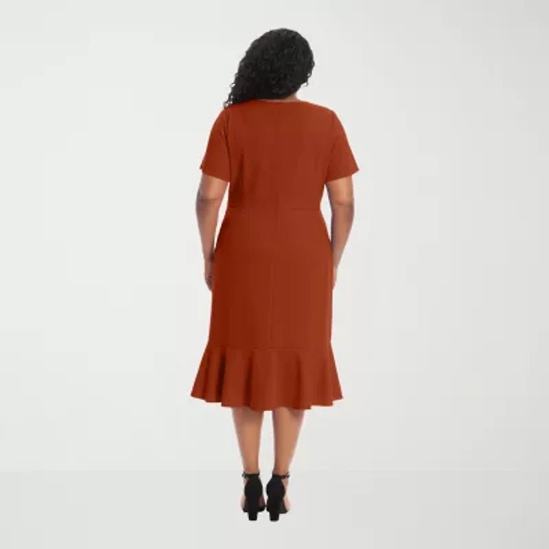 London Style Womens Short Sleeve Midi Plus Sheath Dress