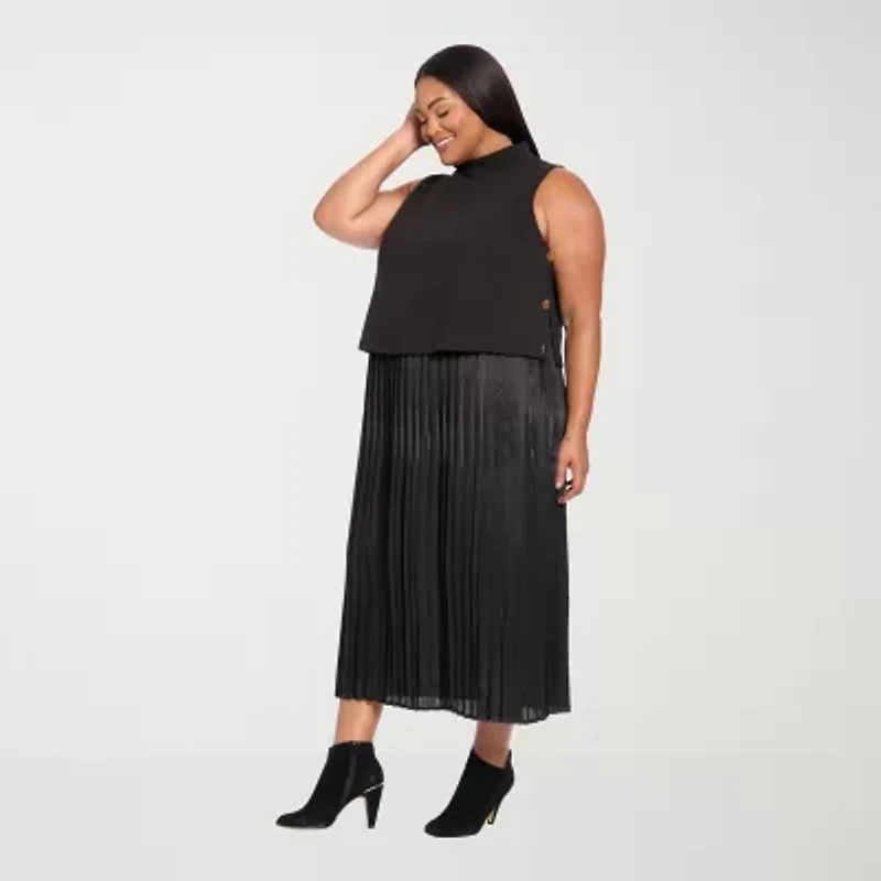 Clover And Sloane Womens Sleeveless Midi Striped Plus Shift Dress