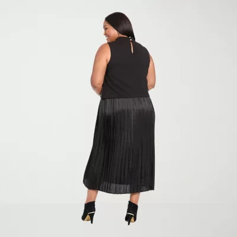 Clover And Sloane Womens Sleeveless Midi Striped Plus Shift Dress