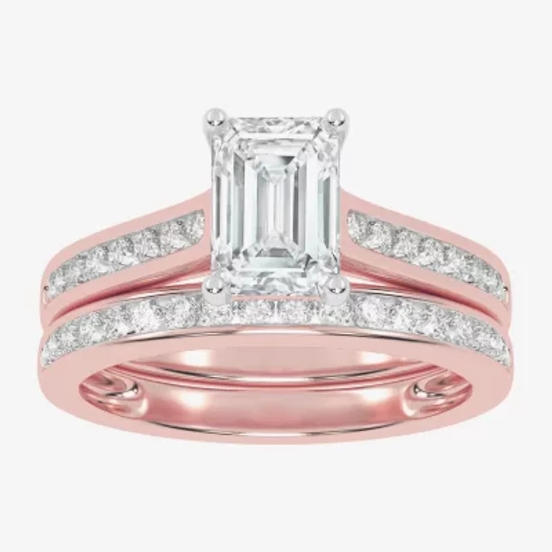 (G / Vs2-Si1) Womens 1 1/2 CT. T.W. Lab Grown White Diamond 10K Gold Side Stone Bridal Set