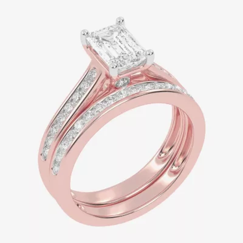 (G / Vs2-Si1) Womens 1 1/2 CT. T.W. Lab Grown White Diamond 10K Gold Side Stone Bridal Set