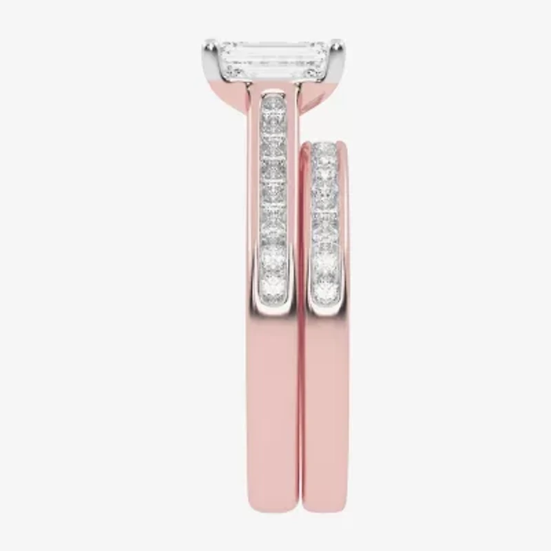 (G / Vs2-Si1) Womens 1 1/2 CT. T.W. Lab Grown White Diamond 10K Gold Side Stone Bridal Set