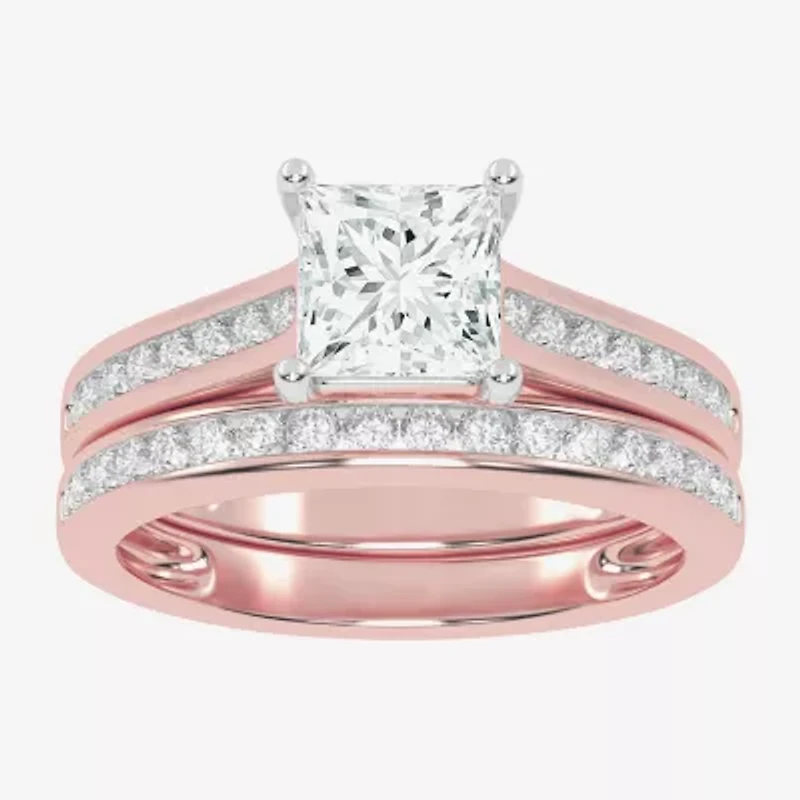 (G / Vs2-Si1) Womens 1 1/2 CT. T.W. Lab Grown White Diamond 10K Rose Gold Side Stone Bridal Set