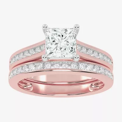 (G / Vs2-Si1) Womens 1 1/2 CT. T.W. Lab Grown White Diamond 10K Rose Gold Side Stone Bridal Set