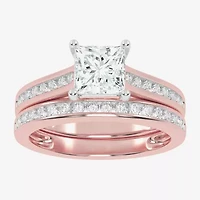 (G / Vs2-Si1) Womens 1 1/2 CT. T.W. Lab Grown White Diamond 10K Rose Gold Side Stone Bridal Set