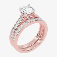 (G / Vs2-Si1) Womens 1 1/2 CT. T.W. Lab Grown White Diamond 10K Gold Round Side Stone Bridal Set