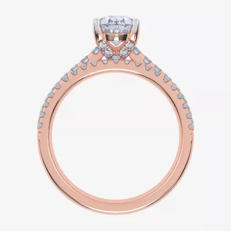 (H-I / Si2-I1) Womens 1 1/2 CT. T.W. Lab Grown White Diamond 10K Rose Gold Pear Side Stone Bridal Set