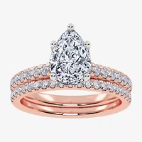 (H-I / Si2-I1) Womens 1 1/2 CT. T.W. Lab Grown White Diamond 10K Rose Gold Pear Side Stone Bridal Set