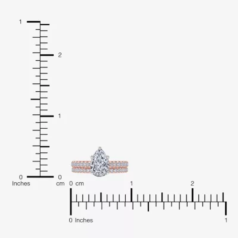(H-I / Si2-I1) Womens 1 1/2 CT. T.W. Lab Grown White Diamond 10K Rose Gold Pear Side Stone Bridal Set
