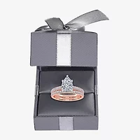 (H-I / Si2-I1) Womens 1 1/2 CT. T.W. Lab Grown White Diamond 10K Rose Gold Pear Side Stone Bridal Set