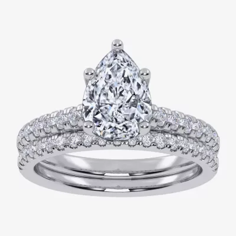H-I / Si2-I1) Womens 1 1/2 CT. T.W. Lab Grown White Diamond 10K Gold Pear Side Stone Bridal Set