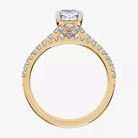 (H-I / Si2-I1) Womens 1 1/2 CT. T.W. Lab Grown White Diamond 10K Gold Cushion Side Stone Bridal Set