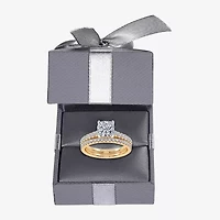 (H-I / Si2-I1) Womens 1 1/2 CT. T.W. Lab Grown White Diamond 10K Gold Cushion Side Stone Bridal Set