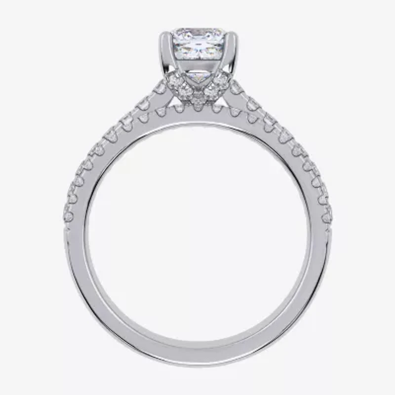 (H-I / Si2-I1) Womens 1 1/2 CT. T.W. Lab Grown White Diamond 10K Gold Cushion Side Stone Bridal Set