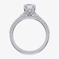 (H-I / Si2-I1) Womens 1 1/2 CT. T.W. Lab Grown White Diamond 10K Gold Cushion Side Stone Bridal Set