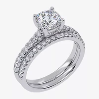 (H-I / Si2-I1) Womens 1 1/2 CT. T.W. Lab Grown White Diamond 10K Gold Cushion Side Stone Bridal Set