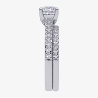 (H-I / Si2-I1) Womens 1 1/2 CT. T.W. Lab Grown White Diamond 10K Gold Cushion Side Stone Bridal Set