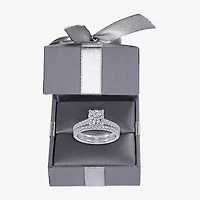 (H-I / Si2-I1) Womens 1 1/2 CT. T.W. Lab Grown White Diamond 10K Gold Cushion Side Stone Bridal Set