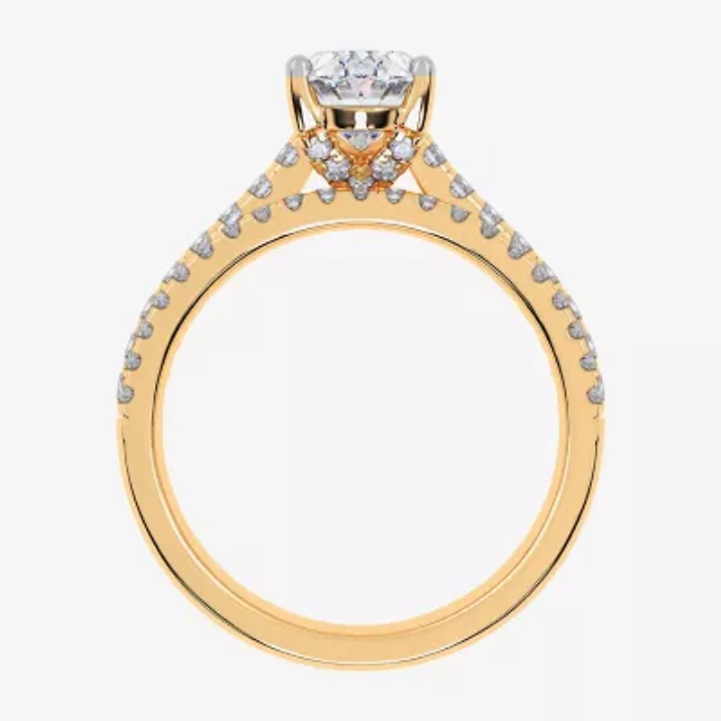 (H-I / Si2-I1) Womens 1 1/2 CT. T.W. Lab Grown White Diamond 10K or 14K Gold Oval Side Stone Bridal Set