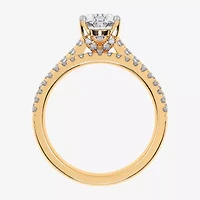 (H-I / Si2-I1) Womens 1 1/2 CT. T.W. Lab Grown White Diamond 10K or 14K Gold Oval Side Stone Bridal Set